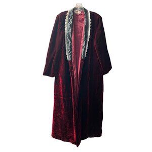 Vintage Burgundy Velvet Jacket Robe Handmade In Hong Kong Size S/M